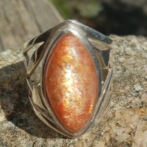 Vibrant Orange Sunstone Ring in 925 Silver